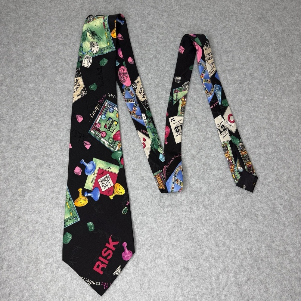 Vintage Nicole Miller Parker Bros Board Game Monopoly Sorry‎ Silk Neck Tie
